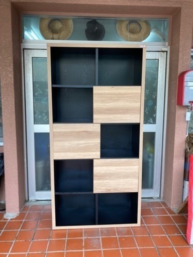 【値下げしました】オープンラック シェルフ 収納棚 完成品 約幅90cm 扉付き おしゃれ 木製 大容量 ハイタイプ リビング収納 木目調 国産品 日本製  1972