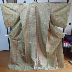 訳あり　大島紬　淡黄色（たんこうしょく）の小紋　袷　お稽古　着付　リメイクの画像