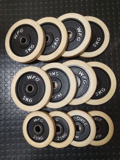 【筋トレ】バーベル、ダンベル用ラバープレート、シャフト  20kg 5kg 2.5kg　Φ28mm用