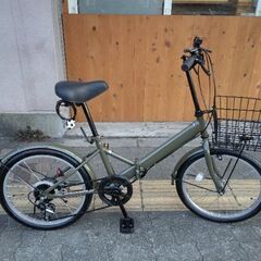 20吋 折り畳み自転車 外装6段/カーキ