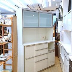 IDC大塚家具 AYANO 綾野製作所 キッチンボード スライド扉 レンジボード 食器棚 幅140cm×奥行50㎝×高さ207㎝★近隣配送無料 買取帝国 朝霞店 