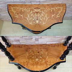 アンティーク家具 イタリア製 コンソールテーブル 台形 2段 4本脚 象嵌