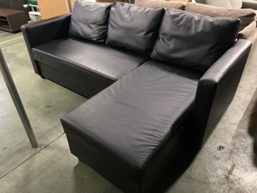 ● ソファーベッド、3人掛けソファー、ノアーク2、84900円、ニトリ、合皮、黒、収納付き