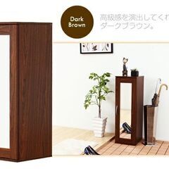 【スッキリ収納！】玄関収納 ダークブラウン　ミラー付き 下駄箱 ...