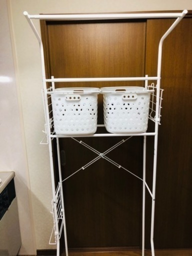 【かご付き】ニトリ ランドリーラック 洗濯機ラック クルス