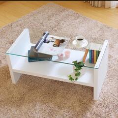 取引中[幅90] ガラステーブル 収納付き オープン収納 強化ガラス ローテーブル リビングテーブルの画像