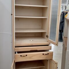 ★ジモティ割あり★  食器棚 オフホワイト H180.5×D45×W60 クリーニング済み TJ019の画像