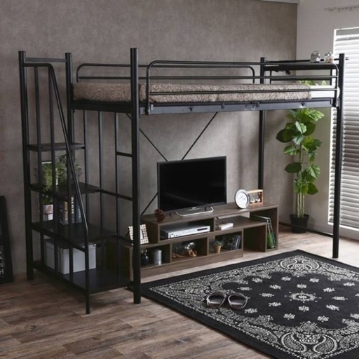 【内約済】LOWYA(ロウヤ) ロフトベッド セミダブル 宮 コンセント 階段付き