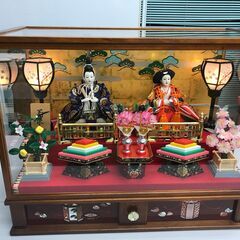 😸【美品】高級ひな人形「菊水作」ガラスケース オルゴール付き 