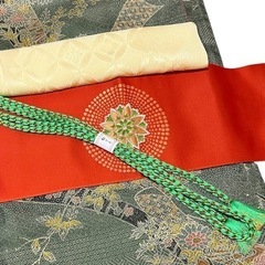 【売却済】着物コーディネート　大島紬セット価格　帯　帯揚げ　帯締め　着物初心者　小紋　花柄　茶道　お稽古の画像