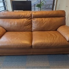 美品 良品 ニトリ 3人掛け ソファー ブラウン 本革 レザー 手入れ