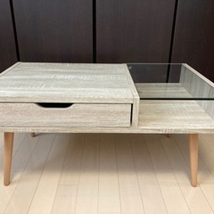 LOWYA ローテーブル　収納付き　ガラス天板