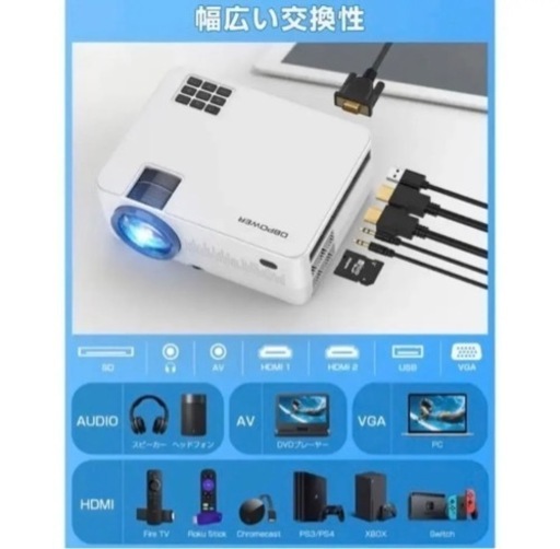 新品未開封！8000lm Wi-Fi プロジェクター  小型【100''スクリーン付属】1080PフルHD対応 iOS/Android両方対応