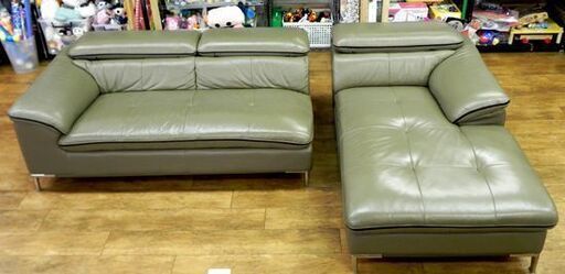 ニトリ カウチソファ 3人掛け 分割可能 グレー系 レザー 長椅子 家具 セパレート イス 大型 札幌市 厚別区