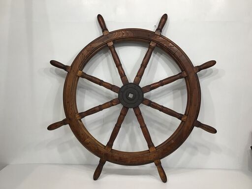 23Y043 ジ 操舵輪 木製 アンティーク 大型 インテリア ディスプレイ 直径約120cm 中古