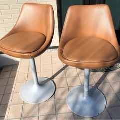 ⭐️お洒落なバーチェア PUレザー キャメル2脚セット中古品⭐️...