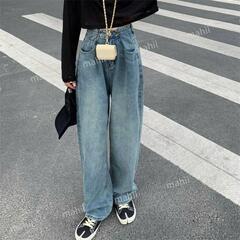 Lサイズ　バギージーンズ ハイウエスト デニム 細見え 脚長効果　E1の画像