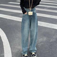 Lサイズ　バギージーンズ ハイウエスト デニム 細見え 脚長効果　E1の画像