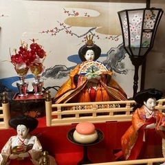 (終了しました)お雛様飾り　久月秀峰　お内裏様とお雛様　三人官女　ガラスケースの画像