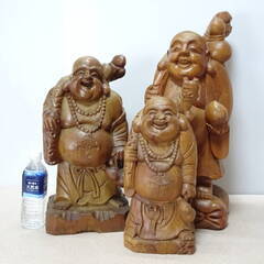 ☆★布袋様 置物 恵比寿天 木製 木彫 木彫り 仏教美術 3点ま...