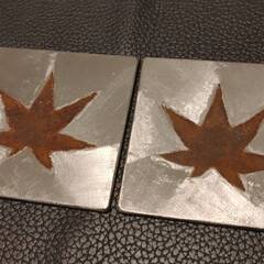 錆び　紅葉　鉄板　コースター　文鎮