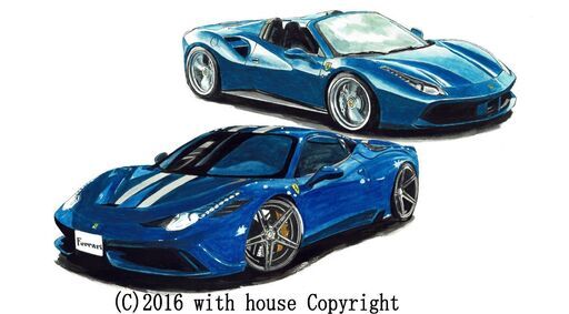 GC-381 フェラーリ458/488 限定版画 直筆サイン有 額装済 作家 平右ヱ門