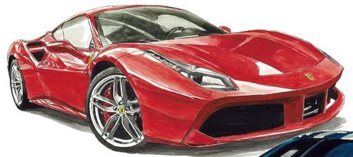GC-382 フェラーリ458/488 限定版画 直筆サイン有 額装済 作家 平右ヱ門
