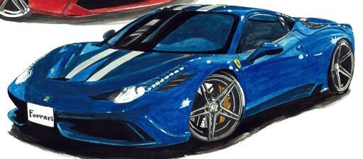 GC-382 フェラーリ458/488 限定版画 直筆サイン有 額装済 作家 平右ヱ門