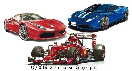 GC-383 Ferrari458/488/F1 限定版画 直筆サイン有 額装済 作家 平右ヱ門