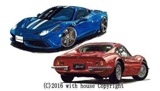 GC-384 フェラーリ458/ディーノ 限定版画 直筆サイン有 額装済 作家 平右ヱ門