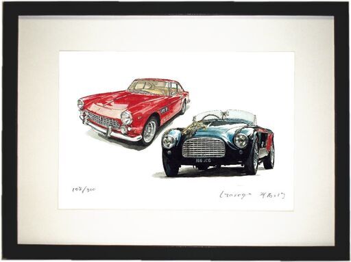 GC-388 Ferrari166MM/250GT 限定版画 直筆サイン有 額装済 作家 平右ヱ門