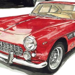 GC-389 Ferrari166MM/250GT 限定版画 直筆サイン有 額装済 作家 平右ヱ門の画像