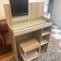 (SALE)【美品/組立済み】ドレッサー(イス付)(ホワイト×オーク)