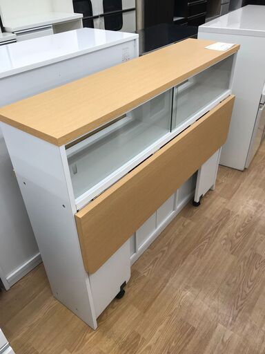 ★ジモティ割あり★  折りたたみ式キッチンカウンター ホワイト／ナチュラル H94×W120×D31 クリーニング済み KJ1432