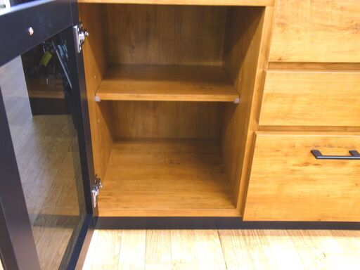 キャビネット 高さ60.5㎝ 幅80㎝ 奥行43cm ガラス扉・引き出し3杯付き 収納チェスト 木製 ナチュラル 西岡店