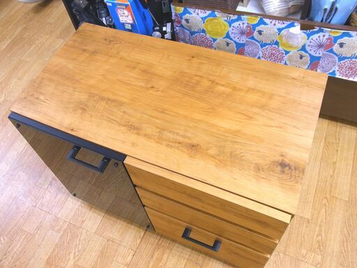 キャビネット 高さ60.5㎝ 幅80㎝ 奥行43cm ガラス扉・引き出し3杯付き 収納チェスト 木製 ナチュラル 西岡店