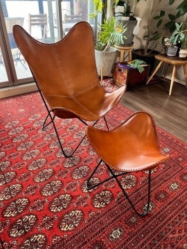 レザー　本革　バタフライチェア　スツールセット