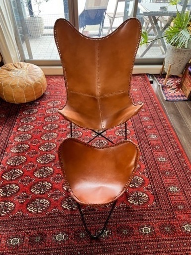 レザー 本革 バタフライチェア スツールセット