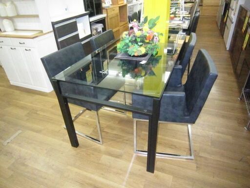 R731 Arte Japan ガラス ダイニングテーブル ＆パブリック椅子5点セット Used 美品