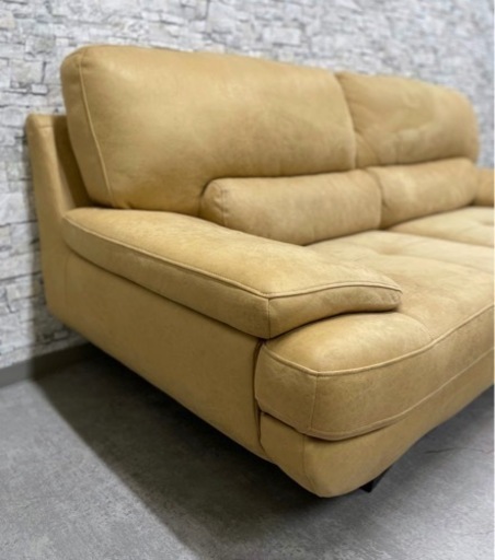 【int140】関家具 RELAX FORM 3人掛け カウチソファ ブラウン レザーテックス オットマン付 