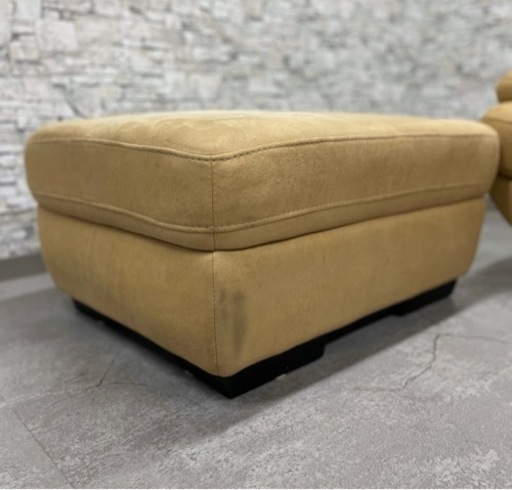 【int140】関家具 RELAX FORM 3人掛け カウチソファ ブラウン レザーテックス オットマン付 