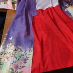 着物】七五三 お祝い着 7歳 女の子 振袖 身丈135cm 裄51cm 仕立て上がり 和服 和装 女性 レディース リメイク 材料 紫 蝶 花の画像