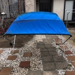 ボートようテント　ブルー　縦120㎝　横幅190㎝　長さ250㎝　一部縫目が有ります。の画像