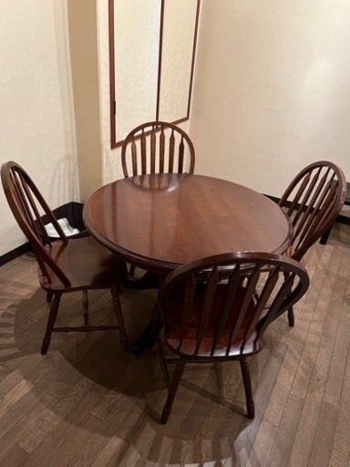 昭和レトロ　木製　ダイニングセット　丸テーブル　曲木