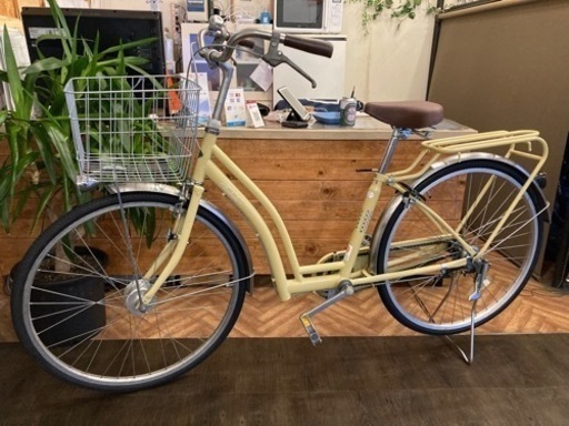【前後タイヤ・チューブ新品！】LEDオートライト　26インチ自転車　レモンイエロー