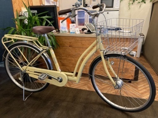 【前後タイヤ・チューブ新品！】LEDオートライト　26インチ自転車　レモンイエロー