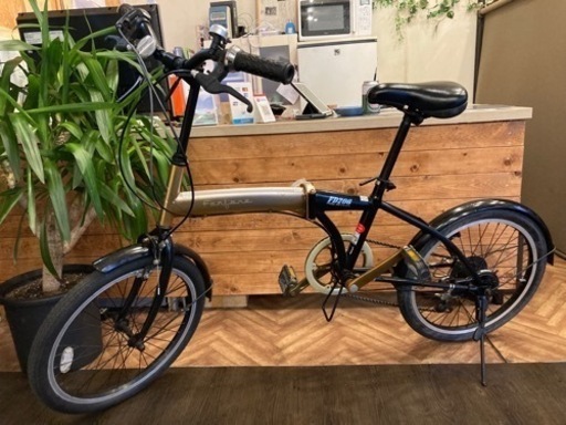 【後輪タイヤ・後輪チューブ新品！】6段変速　20インチ折りたたみ自転車　ゴールド×ブラック