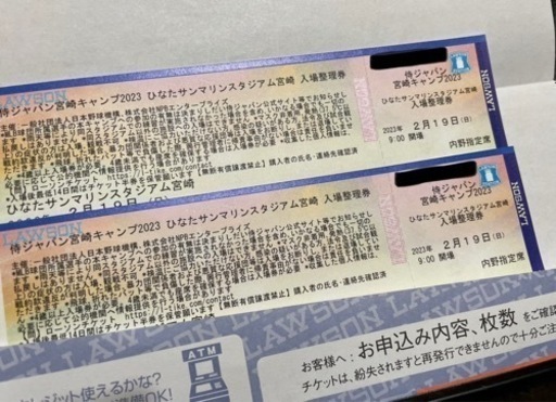 指定席２枚　2月19日 (日曜) 侍ジャパン宮崎キャンプ