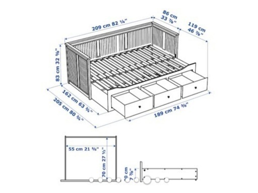 IKEA - HEMNES ヘムネス デイベッド 引き出し3、マットレス2付き 