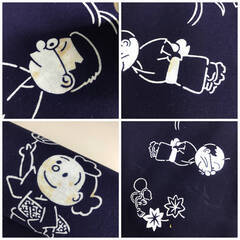 🔷🔶🔷wt1/3 【未仕立て】反物 浴衣生地 サザエさん　草花蝶模様　綿100％ 着尺 型染め リメイク材料 ハンドメイド 和柄 古布 和布 洋裁　②🔷🔶🔷の画像